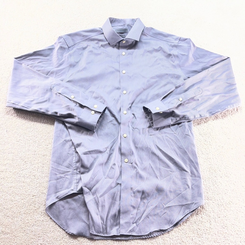 CK Calvin Klein Dress Shirt Mens 17 34/35 Slim Fit Non Iron Textured Two Ply